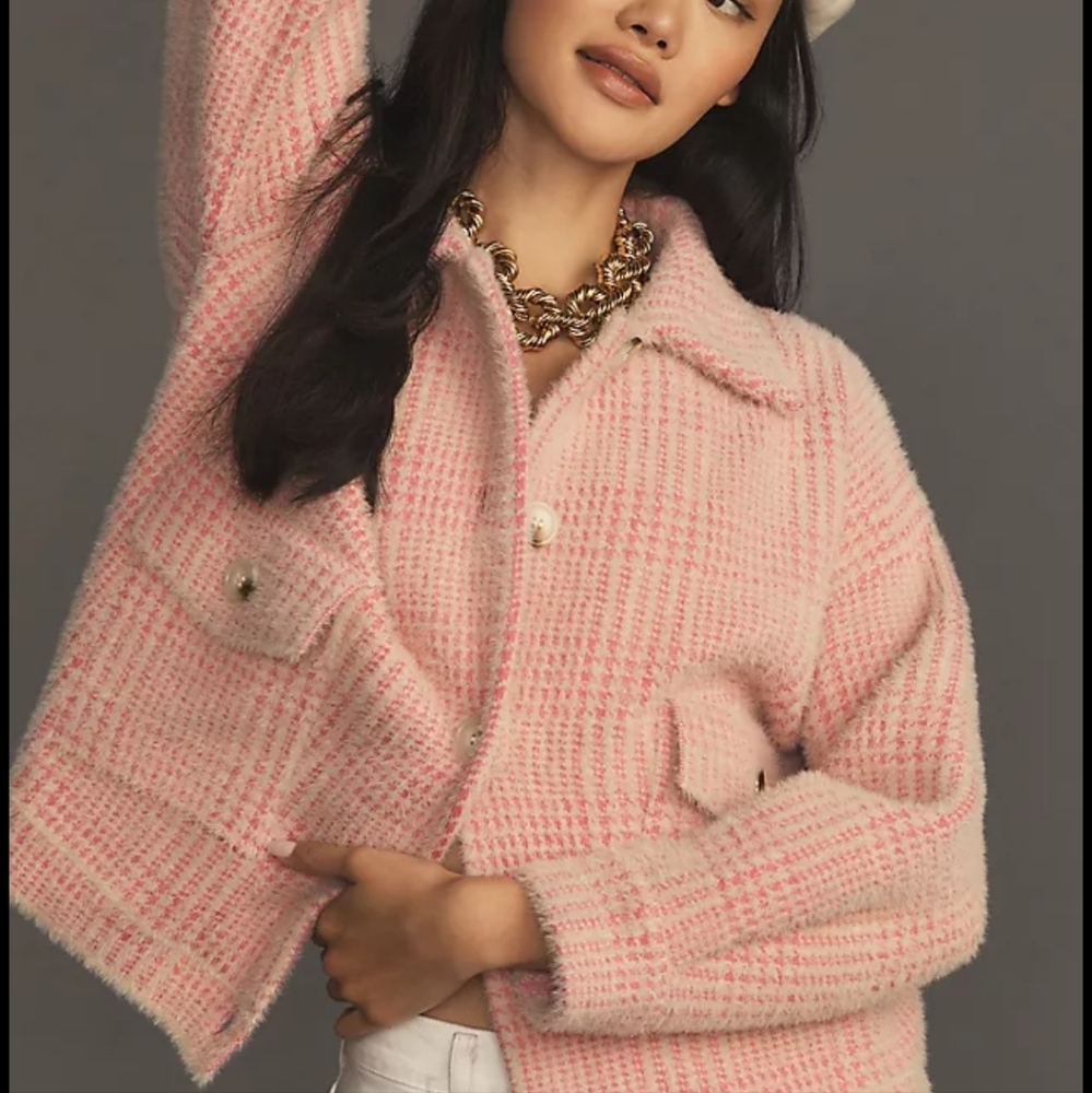 Sage Pink Textured Teddy Jacket